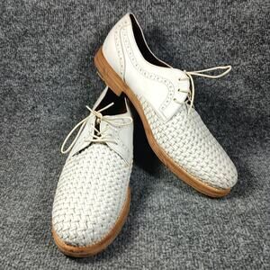 Salvatore Ferragamo Shoes Mens Size 9 D White Woven Leather Oxford Made Italy